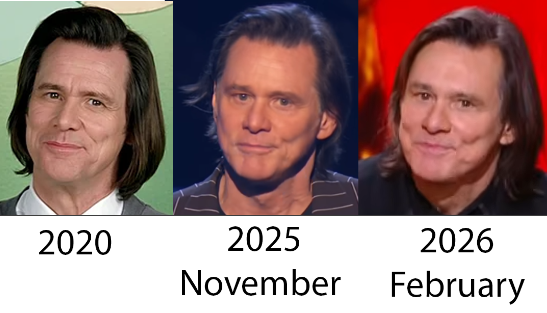 Jim Carrey comparison — 2020, November 2025, César February 2026